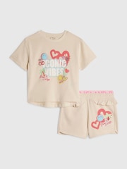 River Island Cream Iconic Vibes T-Shirt & Runner Shorts Set - Image 1 of 5