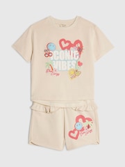 River Island Cream Iconic Vibes T-Shirt & Runner Shorts Set - Image 3 of 5