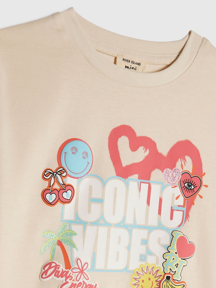 River Island Cream Iconic Vibes T-Shirt & Runner Shorts Set - Image 5 of 5 River Island Cream Iconic Vibes T-Shirt & Runner Shorts Set - Image 5 of 5