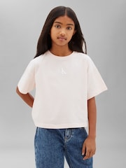 Calvin Klein Jeans Pink Boxy Logo T-Shirt - Image 1 of 5