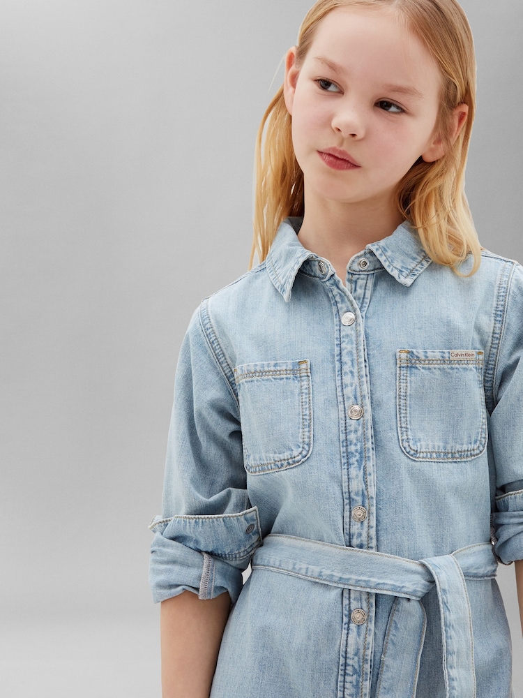 Calvin Klein Jeans Blue Belted Denim Shirt Dress - Image 1 of 4 Calvin Klein Jeans Blue Belted Denim Shirt Dress - Image 1 of 4