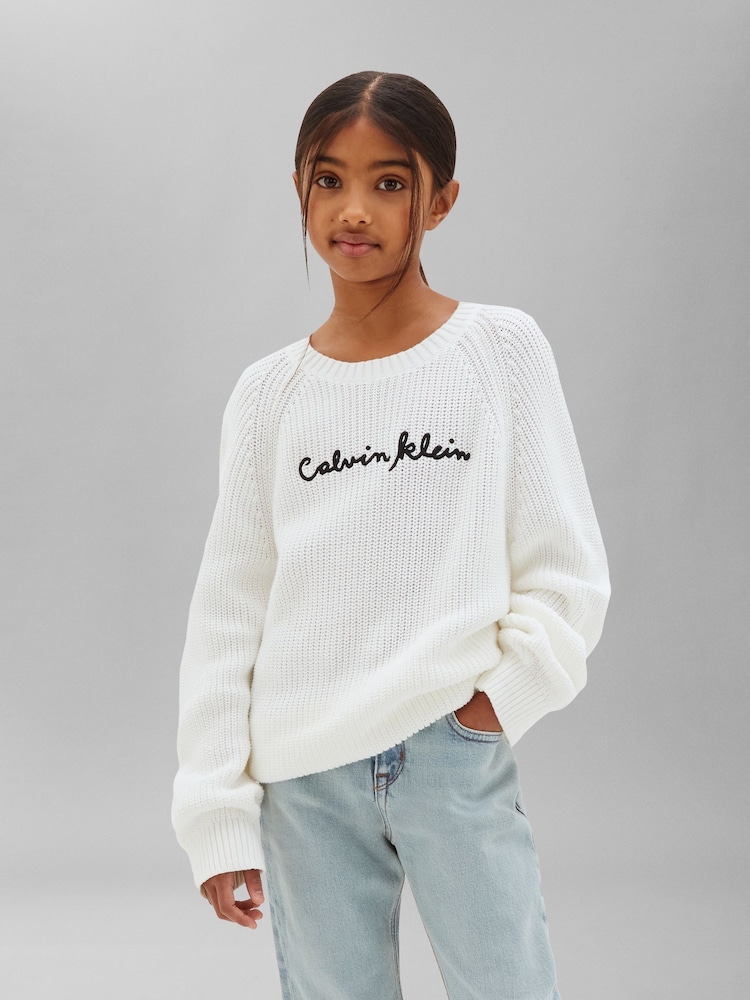 Calvin Klein Jeans White Chunky Knit Jumper - Image 1 of 5