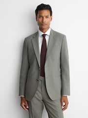 Reiss Sage Green Grain Tailored Fit Wool-Blend Single-Breasted Suit Blazer - Image 1 of 10