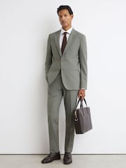 Reiss Sage Green Grain Tailored Fit Wool-Blend Single-Breasted Suit Blazer - Image 4 of 10