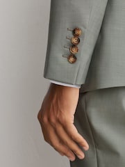 Reiss Sage Green Grain Tailored Fit Wool-Blend Single-Breasted Suit Blazer - Image 7 of 10