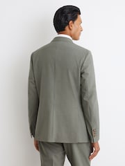 Reiss Sage Green Grain Tailored Fit Wool-Blend Single-Breasted Suit Blazer - Image 8 of 10