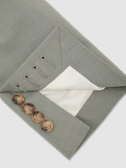 Reiss Sage Green Grain Tailored Fit Wool-Blend Single-Breasted Suit Blazer - Image 9 of 10