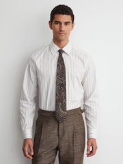 Reiss White/Brown Stripe Titan Cotton Pinstripe Spread-Collar Shirt Regular-Fit - Image 1 of 7