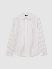 Reiss White/Brown Stripe Titan Cotton Pinstripe Spread-Collar Shirt Regular-Fit - Image 2 of 7