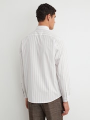 Reiss White/Brown Stripe Titan Cotton Pinstripe Spread-Collar Shirt Regular-Fit - Image 5 of 7