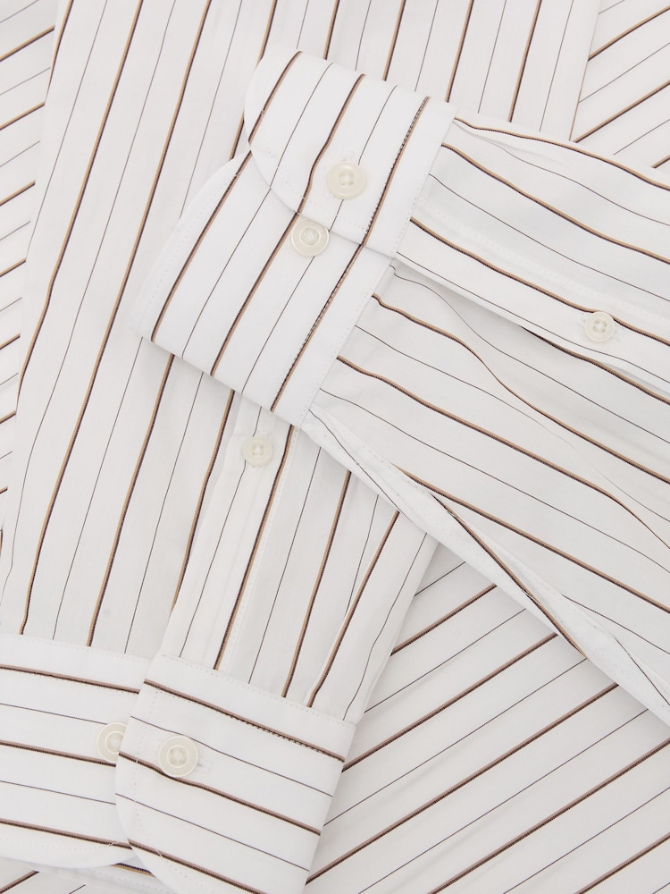 Reiss White/Brown Stripe Titan Cotton Pinstripe Spread-Collar Shirt Regular-Fit - Image 7 of 7 Reiss White/Brown Stripe Titan Cotton Pinstripe Spread-Collar Shirt Regular-Fit - Image 7 of 7