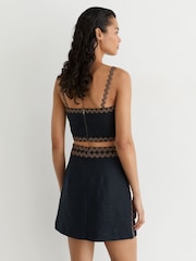 Reiss Navy/Brown Mila Linen Wave-Trim Mini Skirt - Image 7 of 8