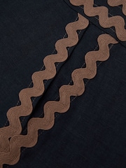 Reiss Navy/Brown Mila Linen Wave-Trim Mini Skirt - Image 8 of 8