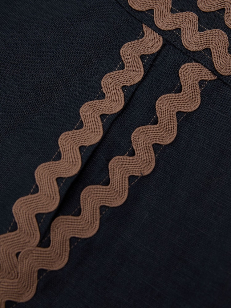 Reiss Navy/Brown Mila Linen Wave-Trim Mini Skirt - Image 8 of 8 Reiss Navy/Brown Mila Linen Wave-Trim Mini Skirt - Image 8 of 8
