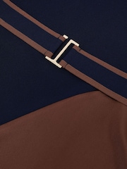 Reiss Navy/Camel Misty Knitted Satin-Panel Belted Midi Dress - Image 7 of 7