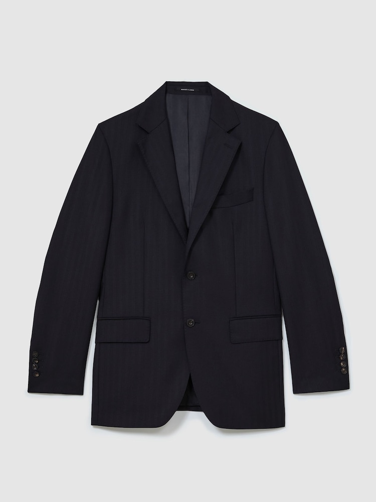 Reiss Navy Success Classic Fit Wool Single-Breasted Shadow-Stripe Suit Blazer - Image 2 of 10