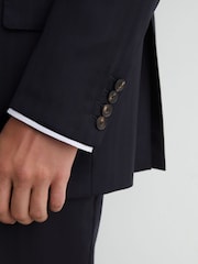 Reiss Navy Success Classic Fit Wool Single-Breasted Shadow-Stripe Suit Blazer - Image 4 of 10