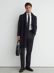 Reiss Navy Success Classic Fit Wool Shadow-Stripe Suit Trousers - Image 1 of 7