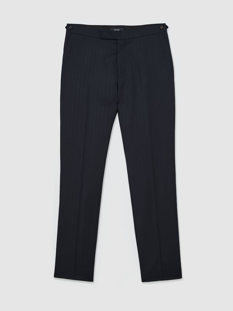 Reiss Navy Success Classic Fit Wool Shadow-Stripe Suit Trousers - Image 2 of 7 Reiss Navy Success Classic Fit Wool Shadow-Stripe Suit Trousers - Image 2 of 7