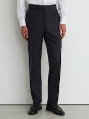 Reiss Navy Success Classic Fit Wool Shadow-Stripe Suit Trousers - Image 3 of 7