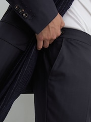 Reiss Navy Success Classic Fit Wool Shadow-Stripe Suit Trousers - Image 4 of 7