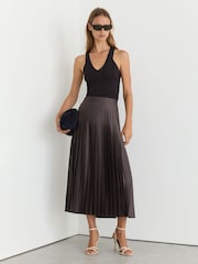 Reiss Mauve Savannah Petite Satin Pleated Midi Skirt - Image 1 of 6
