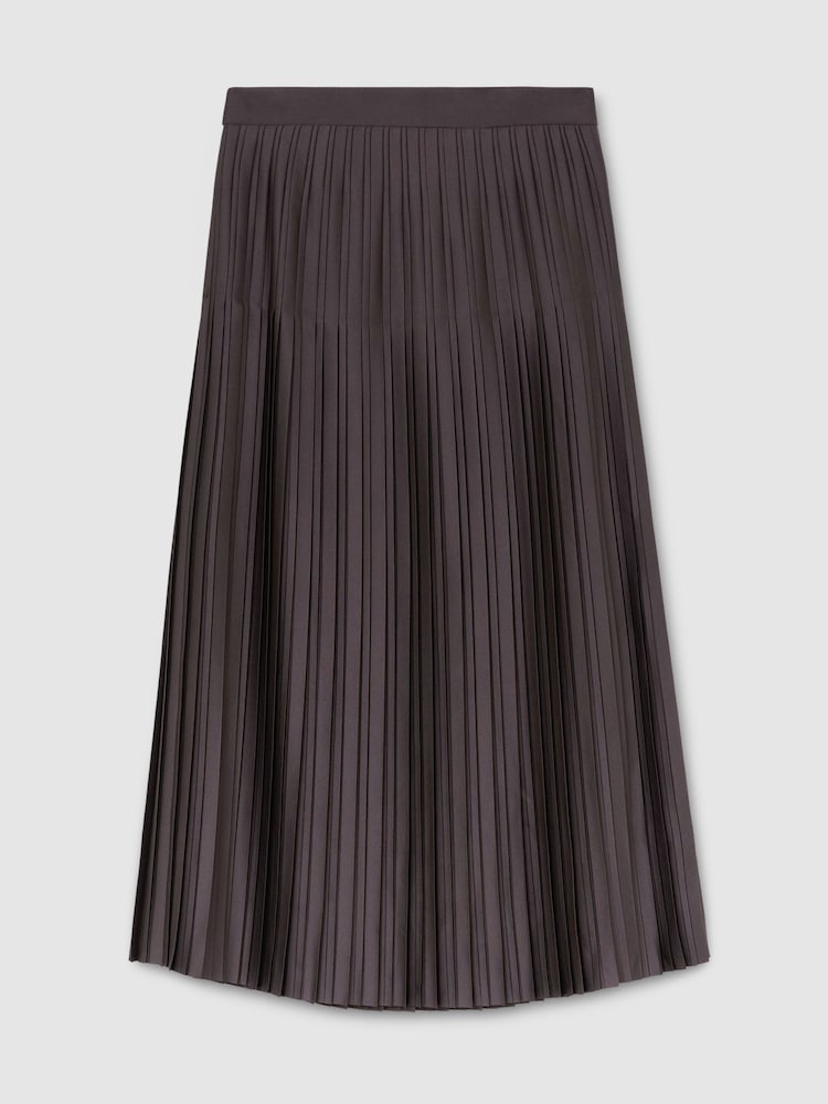 Reiss Mauve Savannah Petite Satin Pleated Midi Skirt - Image 2 of 6