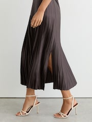 Reiss Mauve Savannah Petite Satin Pleated Midi Skirt - Image 3 of 6