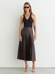 Reiss Mauve Savannah Petite Satin Pleated Midi Skirt - Image 4 of 6