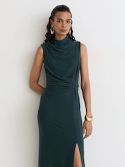 Vert bleu sarcelle - Robe longue sans manches à détails drapés Reiss Dylan - Image 1 de 9