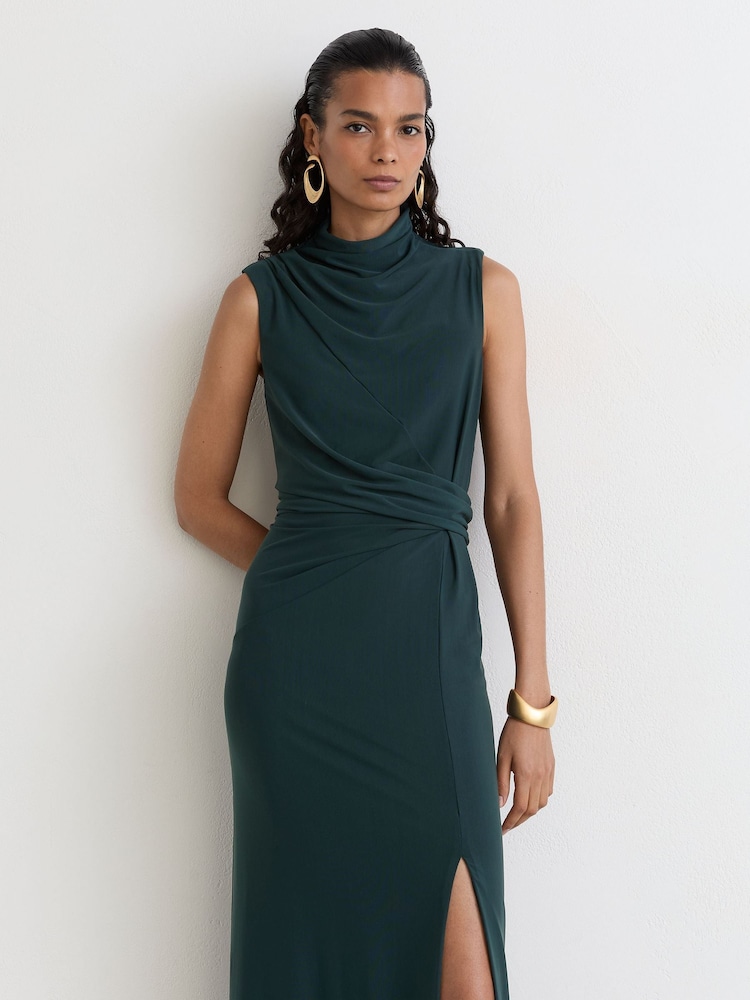 Vert bleu sarcelle - Robe longue sans manches à détails drapés Reiss Dylan - Image 1 de 9