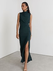 Vert bleu sarcelle - Robe longue sans manches à détails drapés Reiss Dylan - Image 3 de 9