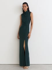 Vert bleu sarcelle - Robe longue sans manches à détails drapés Reiss Dylan - Image 4 de 9