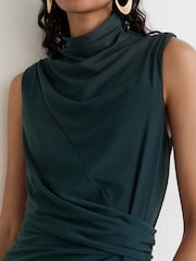 Vert bleu sarcelle - Robe longue sans manches à détails drapés Reiss Dylan - Image 6 de 9