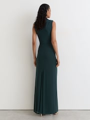 Vert bleu sarcelle - Robe longue sans manches à détails drapés Reiss Dylan - Image 7 de 9