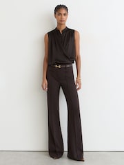 Reiss Dark Grey Gia Silk Draped Sleeveless Top - Image 1 of 6
