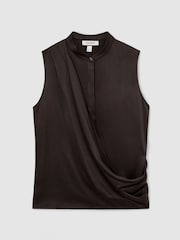 Reiss Dark Grey Gia Silk Draped Sleeveless Top - Image 2 of 6