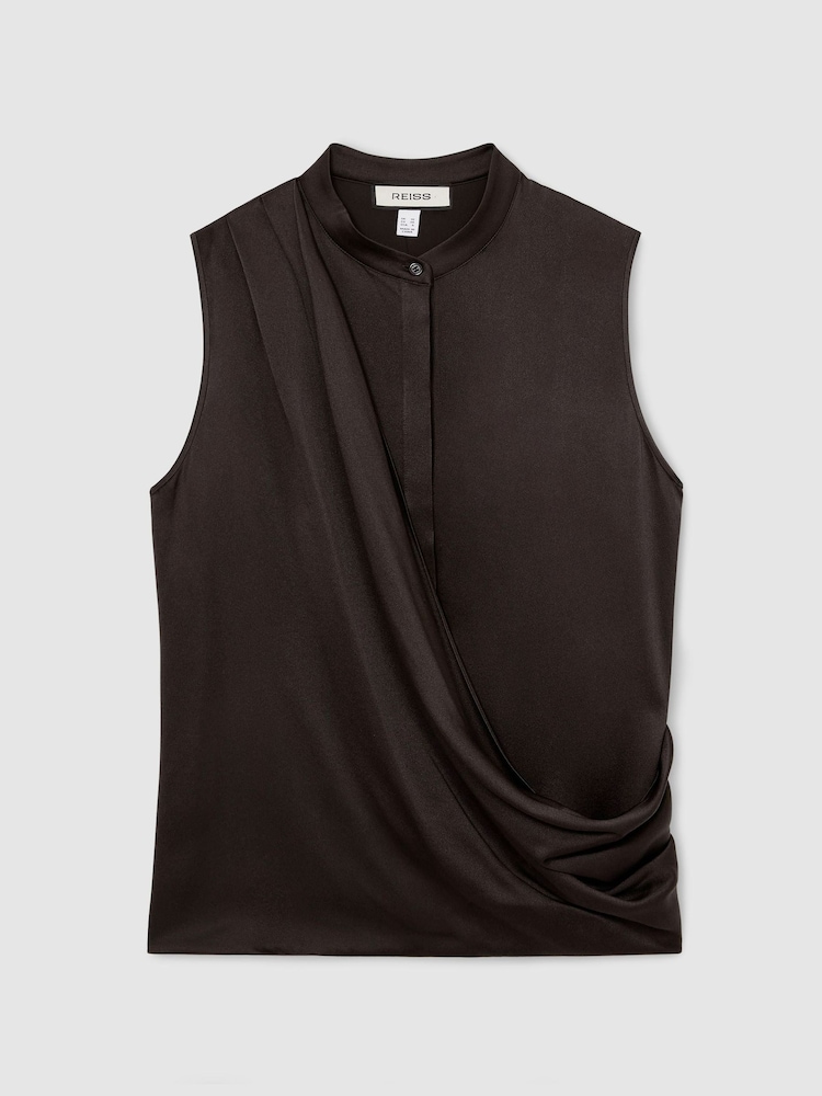 Reiss Dark Grey Gia Silk Draped Sleeveless Top - Image 2 of 6 Reiss Dark Grey Gia Silk Draped Sleeveless Top - Image 2 of 6