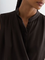 Reiss Dark Grey Gia Silk Draped Sleeveless Top - Image 3 of 6