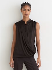 Reiss Dark Grey Gia Silk Draped Sleeveless Top - Image 4 of 6