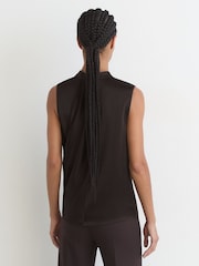 Reiss Dark Grey Gia Silk Draped Sleeveless Top - Image 5 of 6