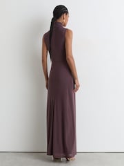 Taupe-bruin - Reiss Dylan mouwloze maxi-jurk met gedrapeerde details - Afbeelding 4 van 6