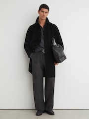 Reiss Black Mccullough Wool-Blend Single-Breasted Raglan Overcoat - Image 1 of 7