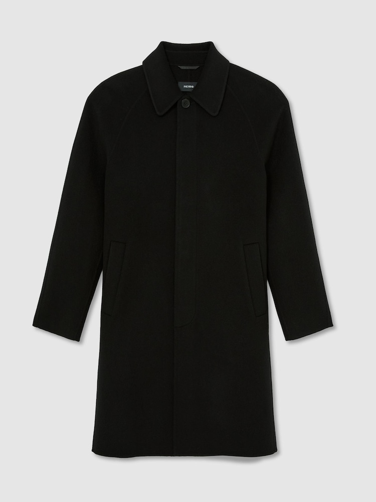 Reiss Black Mccullough Wool-Blend Single-Breasted Raglan Overcoat - Image 2 of 7 Reiss Black Mccullough Wool-Blend Single-Breasted Raglan Overcoat - Image 2 of 7
