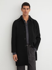 Reiss Black Mccullough Wool-Blend Single-Breasted Raglan Overcoat - Image 4 of 7