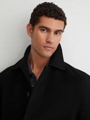 Reiss Black Mccullough Wool-Blend Single-Breasted Raglan Overcoat - Image 5 of 7