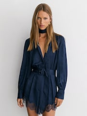 Reiss Marlow Jacquard Lace-Trim Scarf-Neck Playsuit - Bild 1 von 7