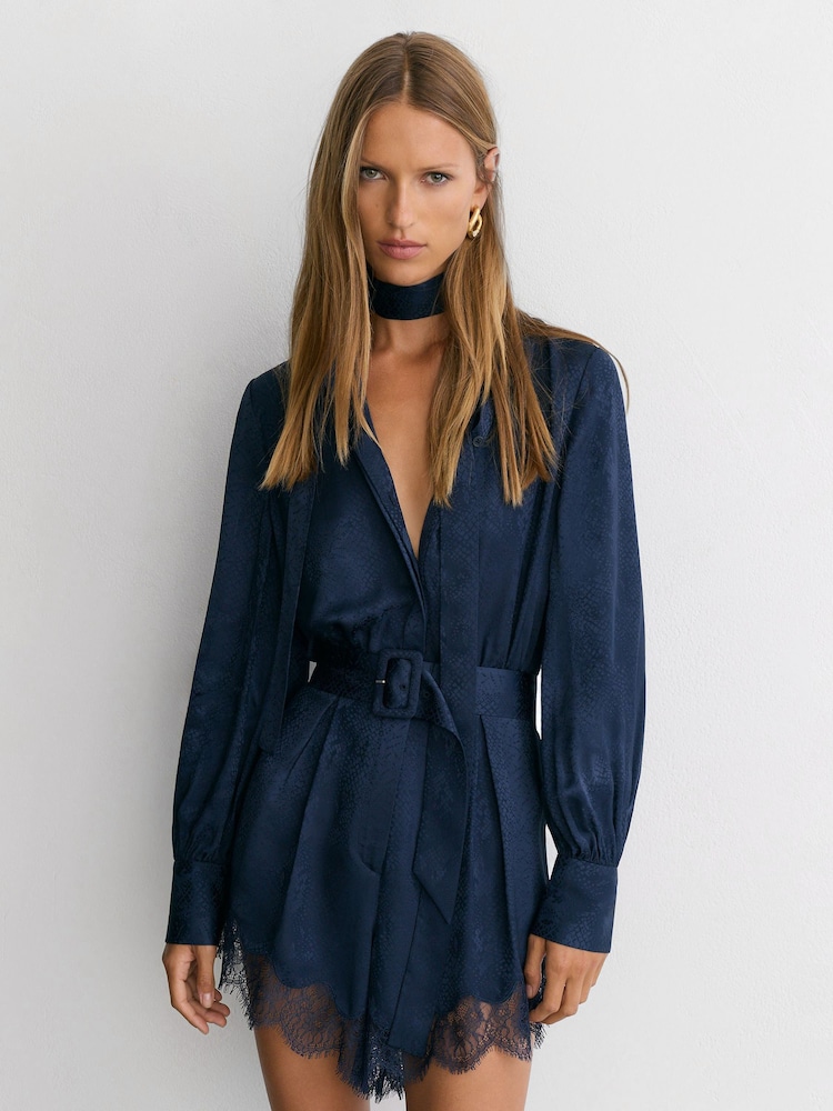 Reiss Marlow Jacquard Lace-Trim Scarf-Neck Playsuit - Bild 1 von 7 Reiss Marlow Jacquard Lace-Trim Scarf-Neck Playsuit - Bild 1 von 7