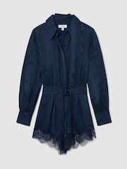 Reiss Marlow Jacquard Lace-Trim Scarf-Neck Playsuit - Bild 2 von 7
