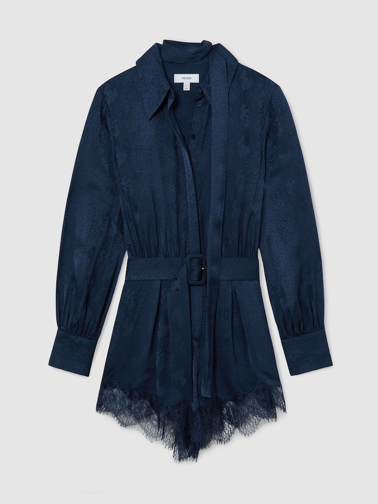 Reiss Marlow Jacquard Lace-Trim Scarf-Neck Playsuit - Bild 2 von 7 Reiss Marlow Jacquard Lace-Trim Scarf-Neck Playsuit - Bild 2 von 7